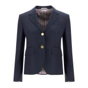 Geknipte wollen jas met driekleurige details Thom Browne , Blue , Dame...