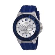 Zwarte Leren Quartz Analoge Horloge Guess , Blue , Heren