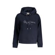 Blauwe Katoenen Hoodie Sweatshirt Logo Print Pepe Jeans , Blue , Dames