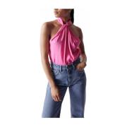 Metallic Pink Halter Neck Blouse Salsa , Pink , Dames