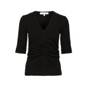 Zwarte getextureerde V-hals top met gerimpeld detail InWear , Black , ...