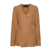 Twill V-Hals Jas Zand Fabiana Filippi , Beige , Dames