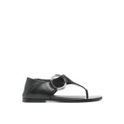 Ring Leren Platte Sandalen Saint Laurent , Black , Dames