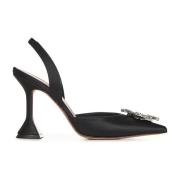 Zwarte Satijnen Slingback Kristalhakken Amina Muaddi , Black , Dames