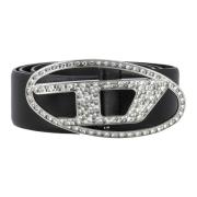 Zwart Leren Kristallen Riem Diesel , Black , Dames