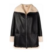 Shearling jas in zwart en wit TotêMe , Black , Dames