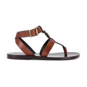 Hardy Leren Platte Sandalen Saint Laurent , Brown , Dames