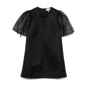 Zwarte Satijnen Jurk met Organza Mouwen Ganni , Black , Dames