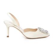 Witte Slingback Pumps met Kristallen Gesp Manolo Blahnik , White , Dam...