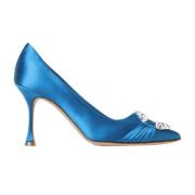 Kristallen Gesp Satijnen Pumps Manolo Blahnik , Blue , Dames