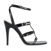 Zwarte Leren Sandalen Elegante Stiletto Gucci , Black , Dames