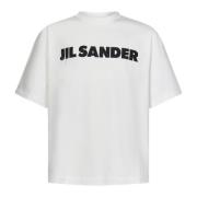 Wit Katoenen T-shirt met Logo Print Jil Sander , White , Heren