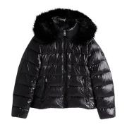 Dames Gloss Down Jas met Bont Tommy Hilfiger , Black , Dames