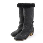 Pre-owned Leather boots Chanel Vintage , Black , Dames