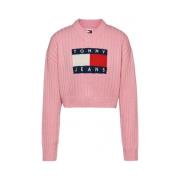 Roze V-hals Badge Crop Sweater Tommy Jeans , Pink , Dames