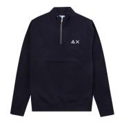 Heren Half Zip Navy Blue Sweatshirt Sun68 , Blue , Heren