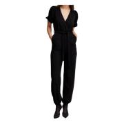 Korte mouw jumpsuit recht model b.young , Black , Dames