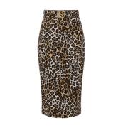 Midi Rok met Dierenprint en Split Elisabetta Franchi , Brown , Dames