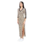 Leopard 3-Stripes Lange Jurk Beige Adidas Originals , Black , Dames