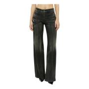 Gepaneelde Flared Jeans met Lage Taille Diesel , Black , Dames