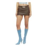 Leren Mini Rok met Logo Plaque Diesel , Brown , Dames