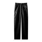 Zwarte Gelakte Canvas Rechte Broek Proenza Schouler , Black , Dames