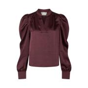 Burgundy Sateen V-Neck Blouse Neo Noir , Red , Dames