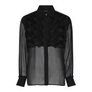 Chiffon Blouse met Rozendetail Bruuns Bazaar , Black , Dames