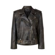 Stijlvolle Leren Bikerjas Selected Femme , Brown , Dames