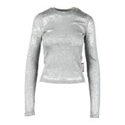 Katoen Elastaan T-shirt Diesel , Gray , Dames