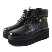 Pre-owned Leather boots Chanel Vintage , Black , Dames