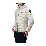 Witte Hooded Wave Puffer Jas Blauer , White , Dames