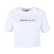 Katoenen T-shirt met uniek ontwerp Msgm , White , Dames