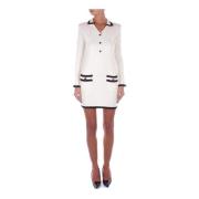 Beige Gebreide Jurk V-Hals Logo Achterkant Blugirl , Beige , Dames