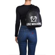 Gewatteerde Zwarte Rugzak met Wit Logo Print Love Moschino , Black , D...