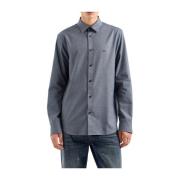 Blauwe Microfantasia Logo Shirt Emporio Armani , Blue , Heren