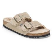 Shearling Taupe Leder Arizona Slippers Birkenstock , Beige , Heren