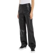 Zwarte leren flared broek Calvin Klein Jeans , Black , Dames