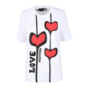 Katoenen T-shirt met Stijlvol Ontwerp Love Moschino , White , Dames