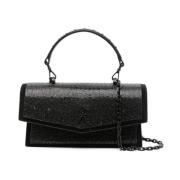 Zwarte Leren Rhinestone Tas Patrizia Pepe , Black , Dames