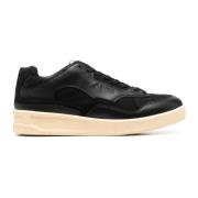 Zwarte Leren Sneakers met Stoffen Inzetstukken Jil Sander , Black , He...