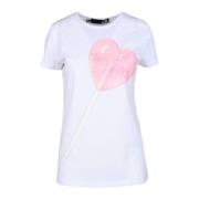 Katoen Spandex T-shirt Love Moschino , White , Dames