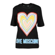 Katoenen T-shirt met Stijlvol Ontwerp Love Moschino , Black , Dames