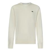 Witte Wollen Crewneck Sweater Aw24 Lacoste , Beige , Heren