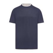 Zijde Katoen Crew-neck T-shirt Brunello Cucinelli , Blue , Heren