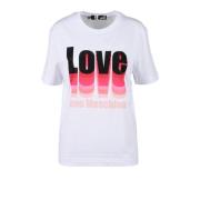 Katoenen T-shirt met Stijlvol Ontwerp Love Moschino , White , Dames