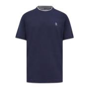 Logo Geborduurd Katoenen T-Shirt Brunello Cucinelli , Blue , Heren