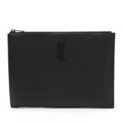 Pre-owned Leather clutches Yves Saint Laurent Vintage , Black , Dames