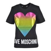 Katoenen T-shirt met Stijlvol Ontwerp Love Moschino , Black , Dames