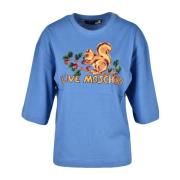 Katoenen T-shirt met Stijlvol Ontwerp Love Moschino , Blue , Dames